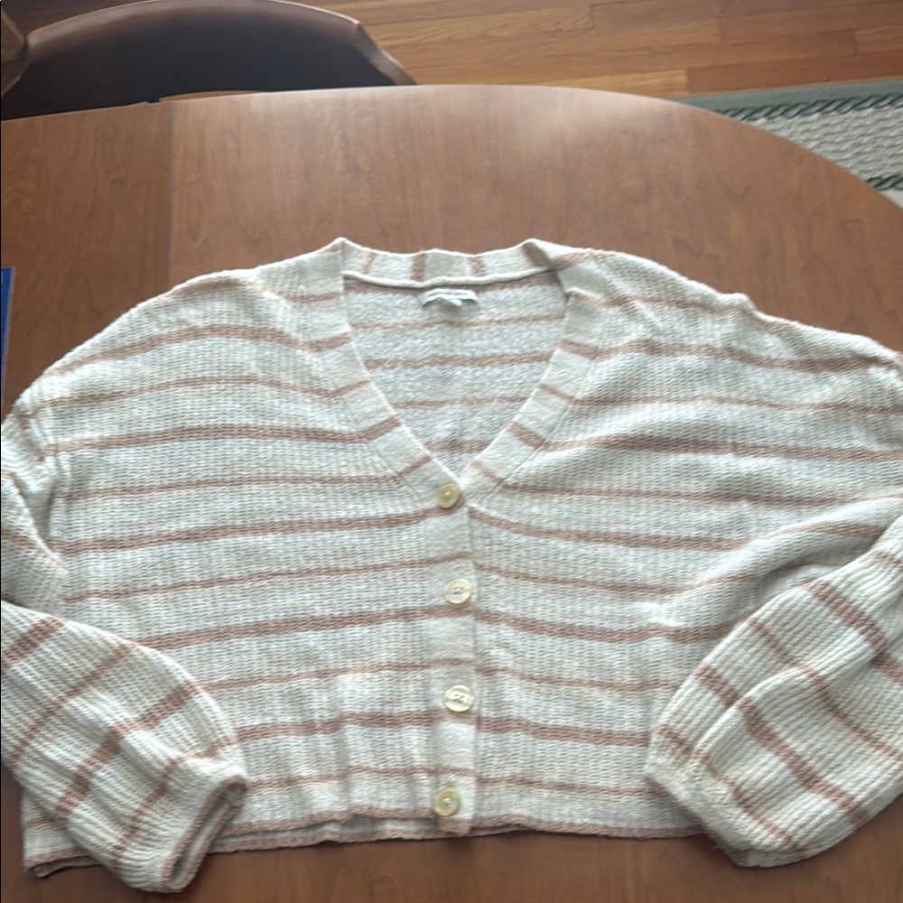 American Eagle Outfitters Cream and Tan Cardigan with Stripes